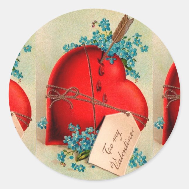 Red Bleeding Heart Valentine Antique Postcard Classic Round Sticker (Front)