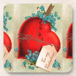 Red Bleeding Heart Valentine Antique Postcard Coaster