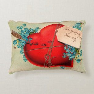Red Bleeding Heart Valentine Antique Postcard Decorative Pillow