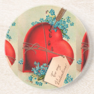Red Bleeding Heart Valentine Antique Postcard Drink Coaster