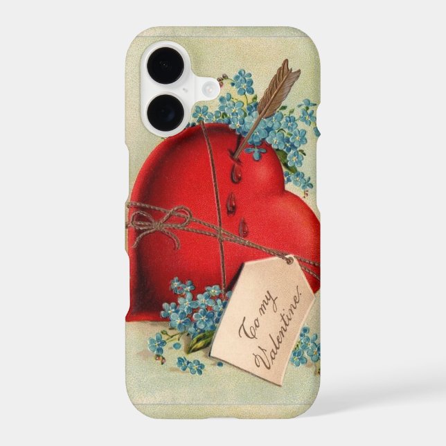 Red Bleeding Heart Valentine Antique Postcard iPhone Case (Back)