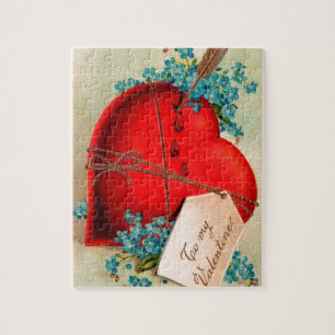 Red Bleeding Heart Valentine Antique Postcard Jigsaw Puzzle
