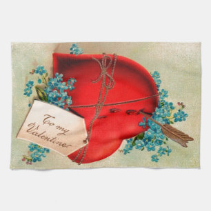 Red Bleeding Heart Valentine Antique Postcard Kitchen Towel