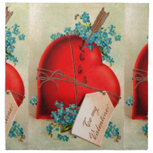 Red Bleeding Heart Valentine Antique Postcard Napkin