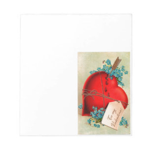 Red Bleeding Heart Valentine Antique Postcard Notepad