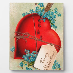 Red Bleeding Heart Valentine Antique Postcard Plaque