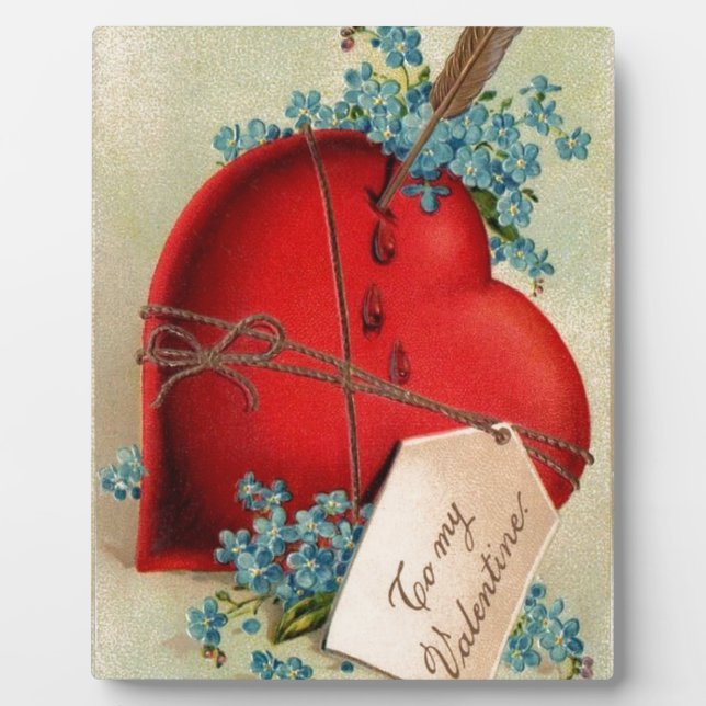 Red Bleeding Heart Valentine Antique Postcard Plaque (Front)