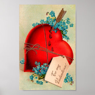 Red Bleeding Heart Valentine Antique Postcard Poster