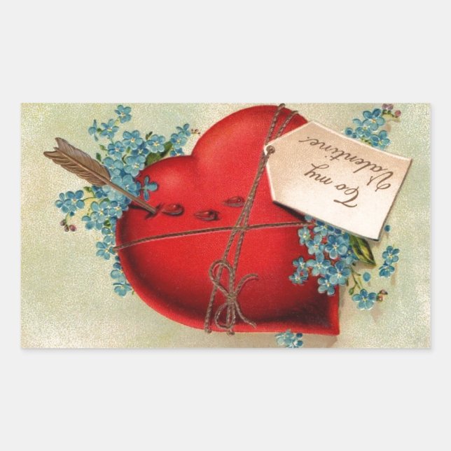 Red Bleeding Heart Valentine Antique Postcard Rectangular Sticker (Front)