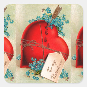 Red Bleeding Heart Valentine Antique Postcard Square Sticker