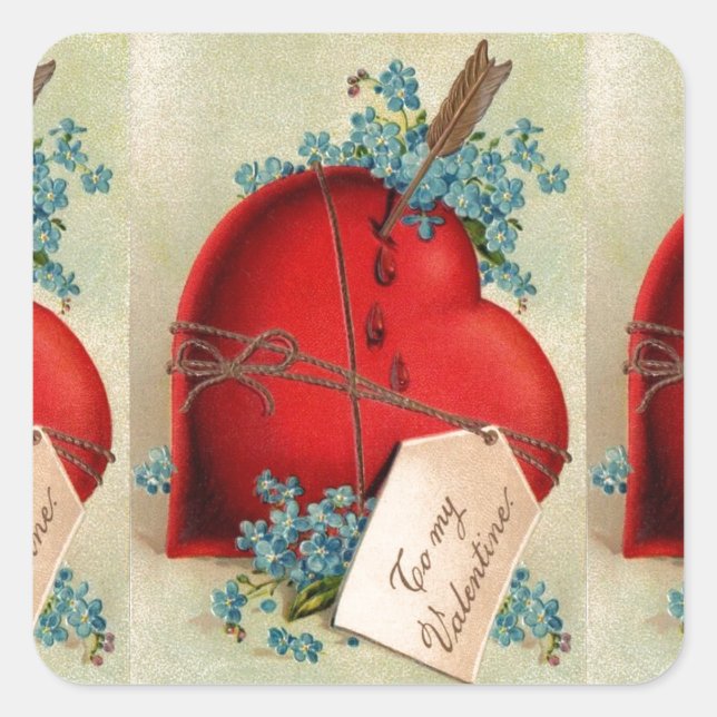 Red Bleeding Heart Valentine Antique Postcard Square Sticker (Front)