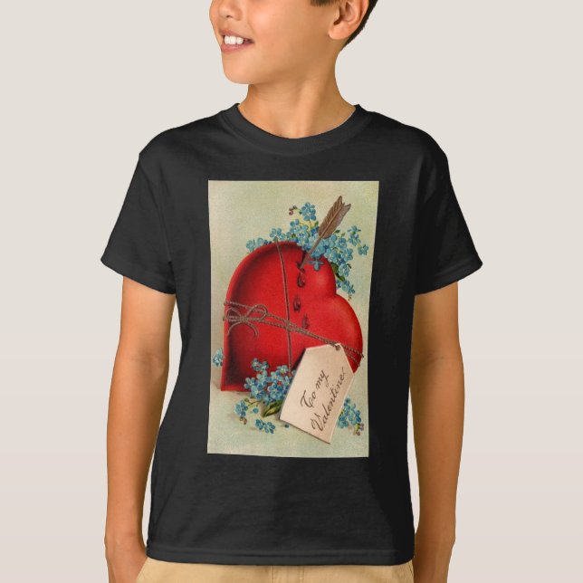 Red Bleeding Heart Valentine Antique Postcard T-Shirt (Front)