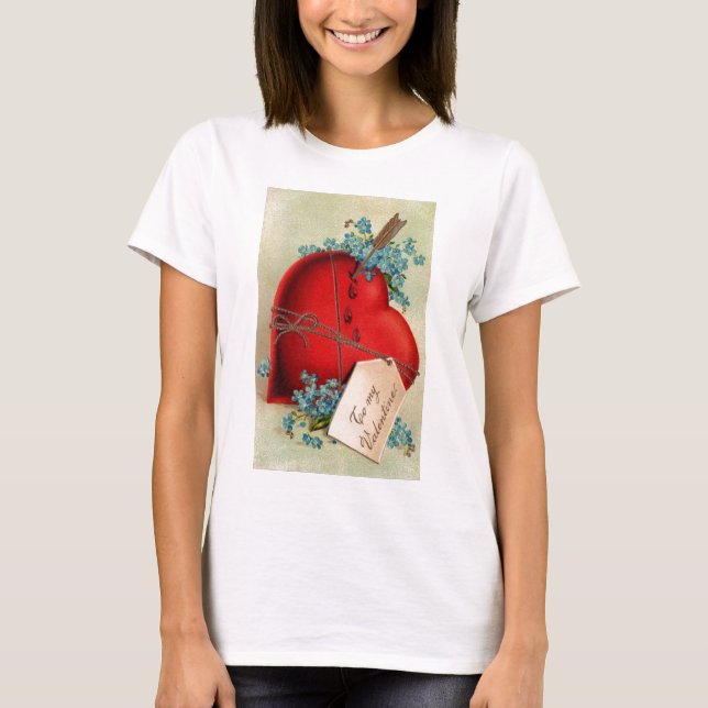 Red Bleeding Heart Valentine Antique Postcard T-Shirt (Front)