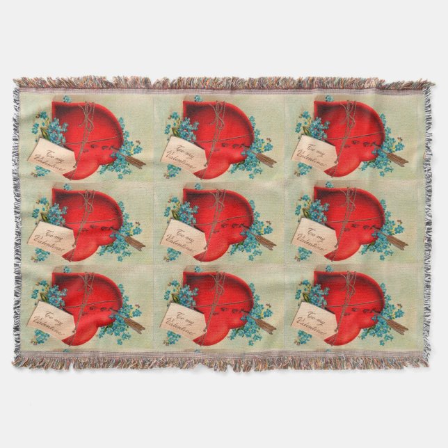 Red Bleeding Heart Valentine Antique Postcard Throw Blanket (Front)