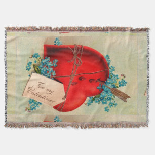 Red Bleeding Heart Valentine Antique Postcard Throw Blanket