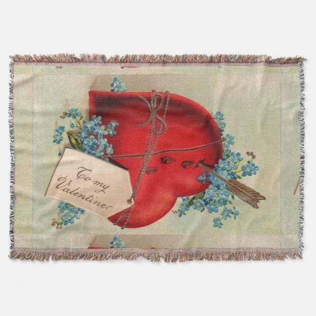Red Bleeding Heart Valentine Antique Postcard Throw Blanket (Front)