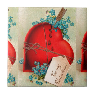 Red Bleeding Heart Valentine Antique Postcard Tile