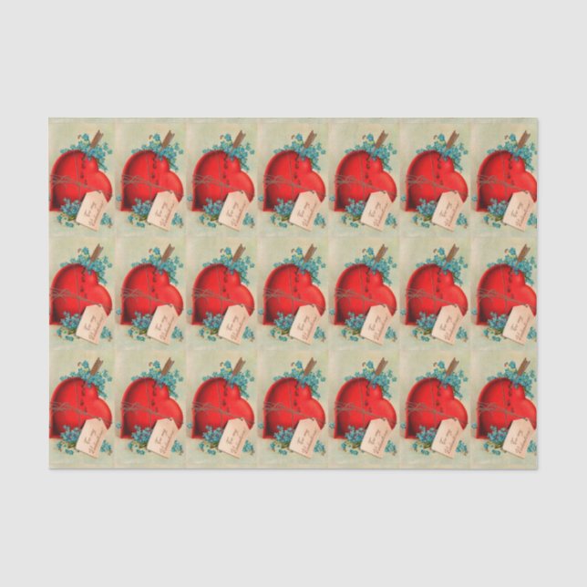 Red Bleeding Heart Valentine Antique Postcard Tissue Paper (Front)