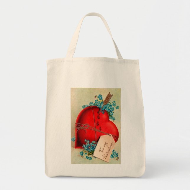 Red Bleeding Heart Valentine Antique Postcard Tote Bag (Front)