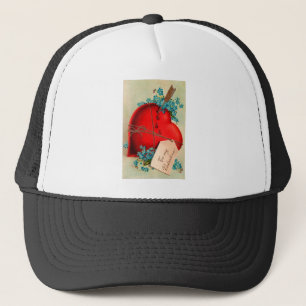 Red Bleeding Heart Valentine Antique Postcard Trucker Hat