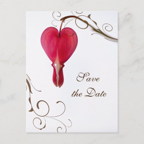 Red Bleeding Heart Wedding Save the Date Announcement Postcard