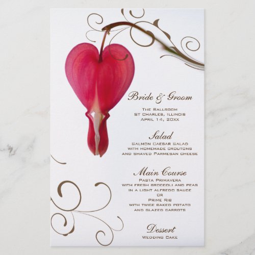 Red Bleeding Hearts Floral Wedding Menu