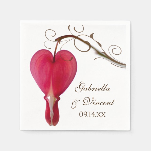 Red Bleeding Hearts Floral Wedding Napkins (Front)