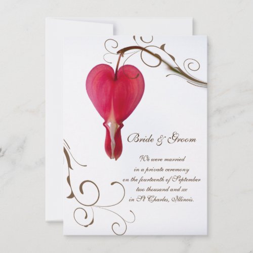 Red Bleeding Heart Marriage / Elopement Announce Custom Invites