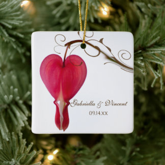 Red Bleeding Hearts Flowers Wedding Ceramic Ornament