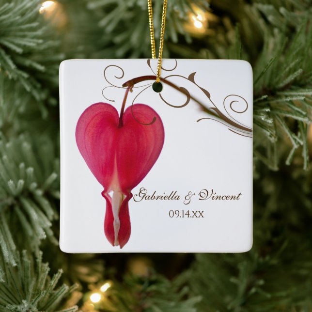 Red Bleeding Hearts Flowers Wedding Ceramic Ornament (Tree)