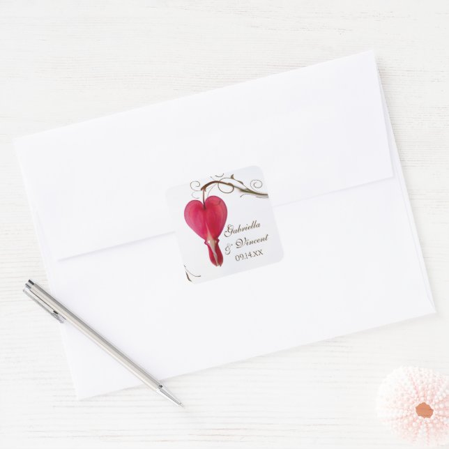 Red Bleeding Hearts Flowers Wedding Envelope Seals (Envelope)