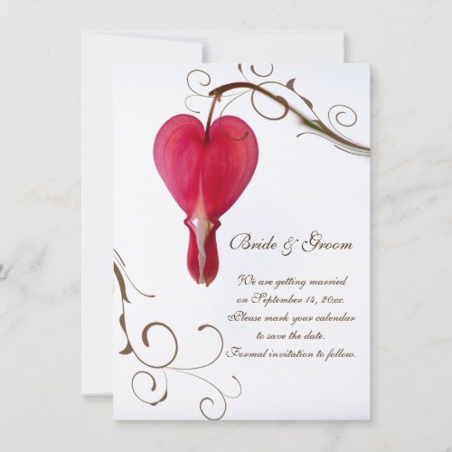 Red Bleeding Hearts Flowers Wedding Save the Date Invitation
