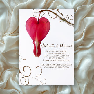 Red Bleeding Hearts Flowers Wedding Save the Date Invitation