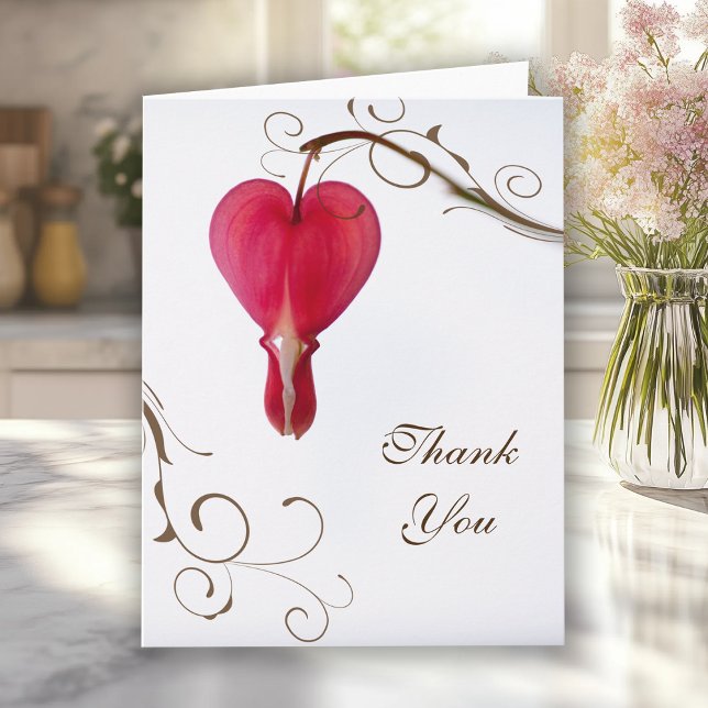 Red Bleeding Hearts Flowers Wedding Thank You Note Card (Creator Uploaded)