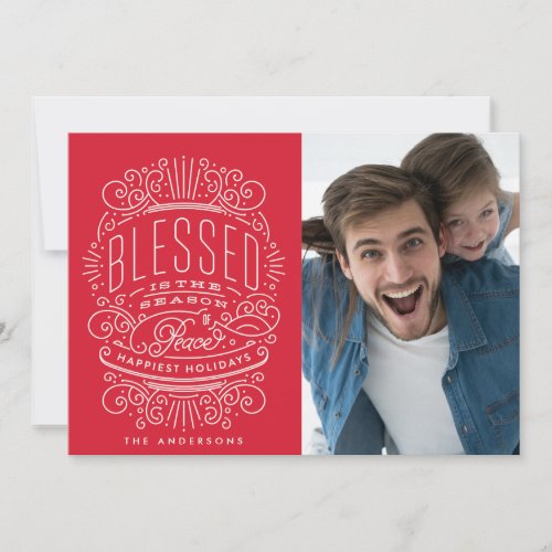 Red Blessed Season Photo Holiday Card