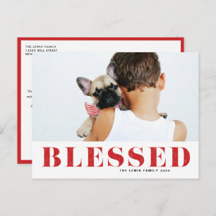 Red Blessed Typography Photo Christmas Holiday Postcard