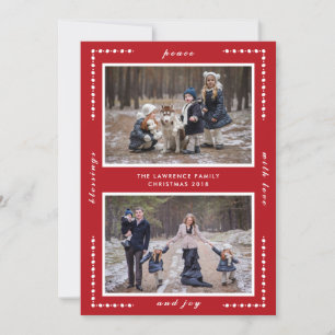 Red Blessings Peace Love Joy Christmas Two Photo Holiday Card