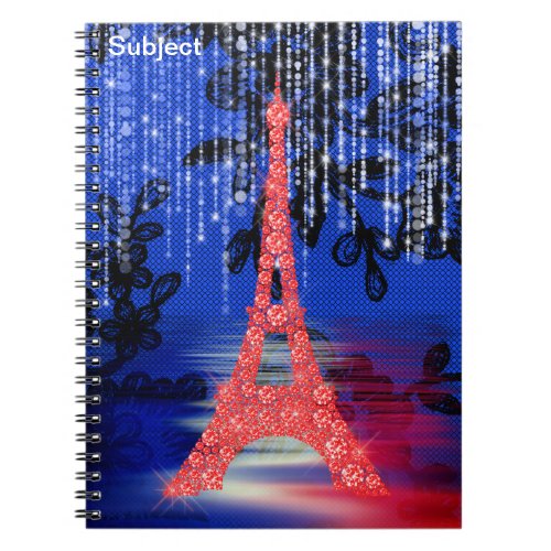 Red Bling Eiffel Tower  Notebook