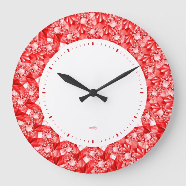 Red Bling For A Queen Or A King Large Clock (Front)