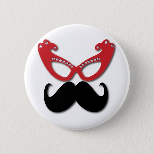 red bling glasses with mustache pinback button