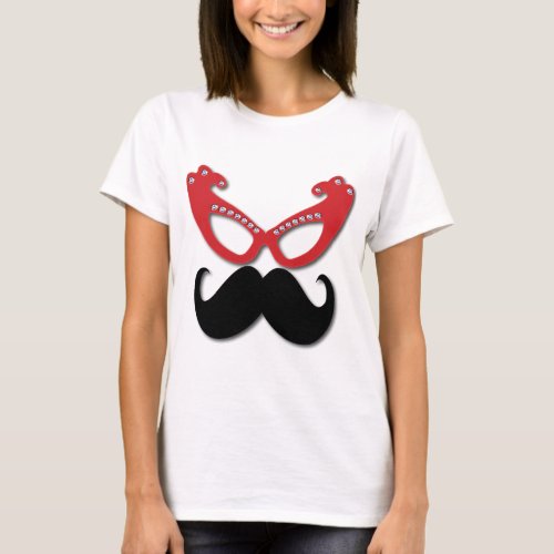 red bling glasses with mustache T_Shirt