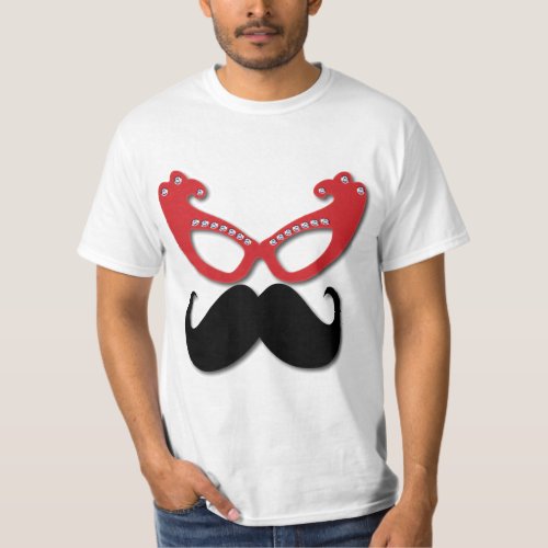 red bling glasses with mustache T_Shirt