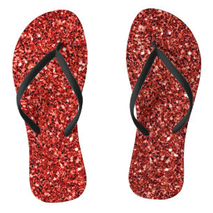 Red bling, sparkle and shine flip flops