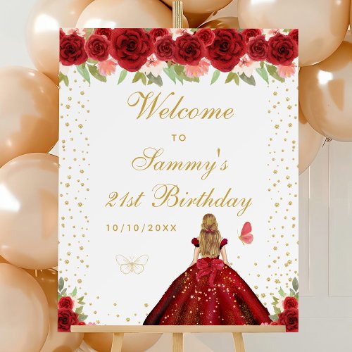 Red Blonde Hair Girl Birthday Party Welcome Foam Board