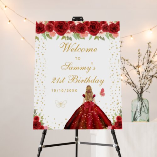Red Blonde Hair Girl Birthday Party Welcome Foam Board