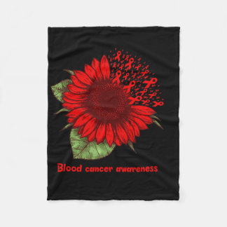 Red Blood Cancer Awareness Sunflower Gift Warrior Fleece Blanket