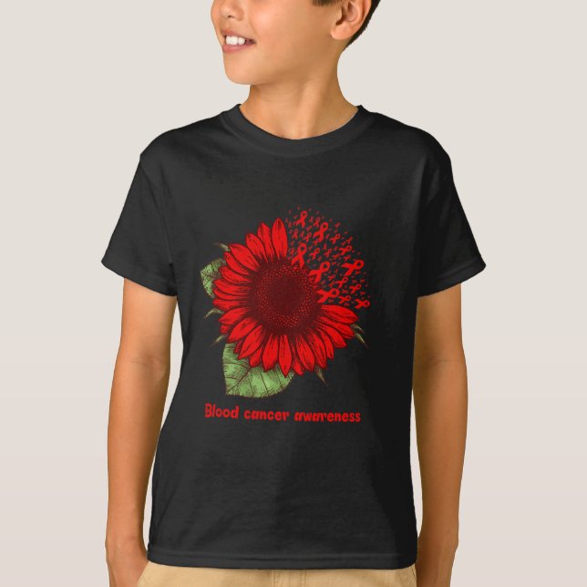red blood cancer awareness sunflower gift warrior  T-Shirt (Front)