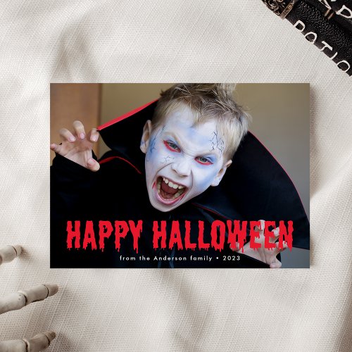 Red Blood Drips Happy Halloween Photo Holiday Card