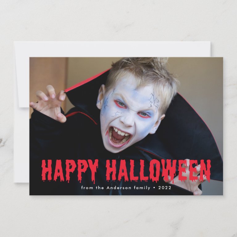 Red Blood Drips Happy Halloween Photo Holiday Card