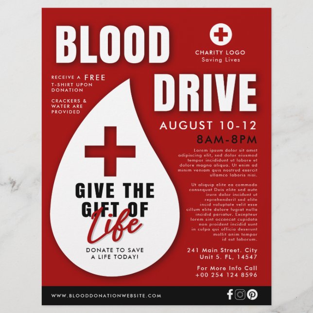 Red Blood Drive Donation Advertisement Health  Flyer (Front)